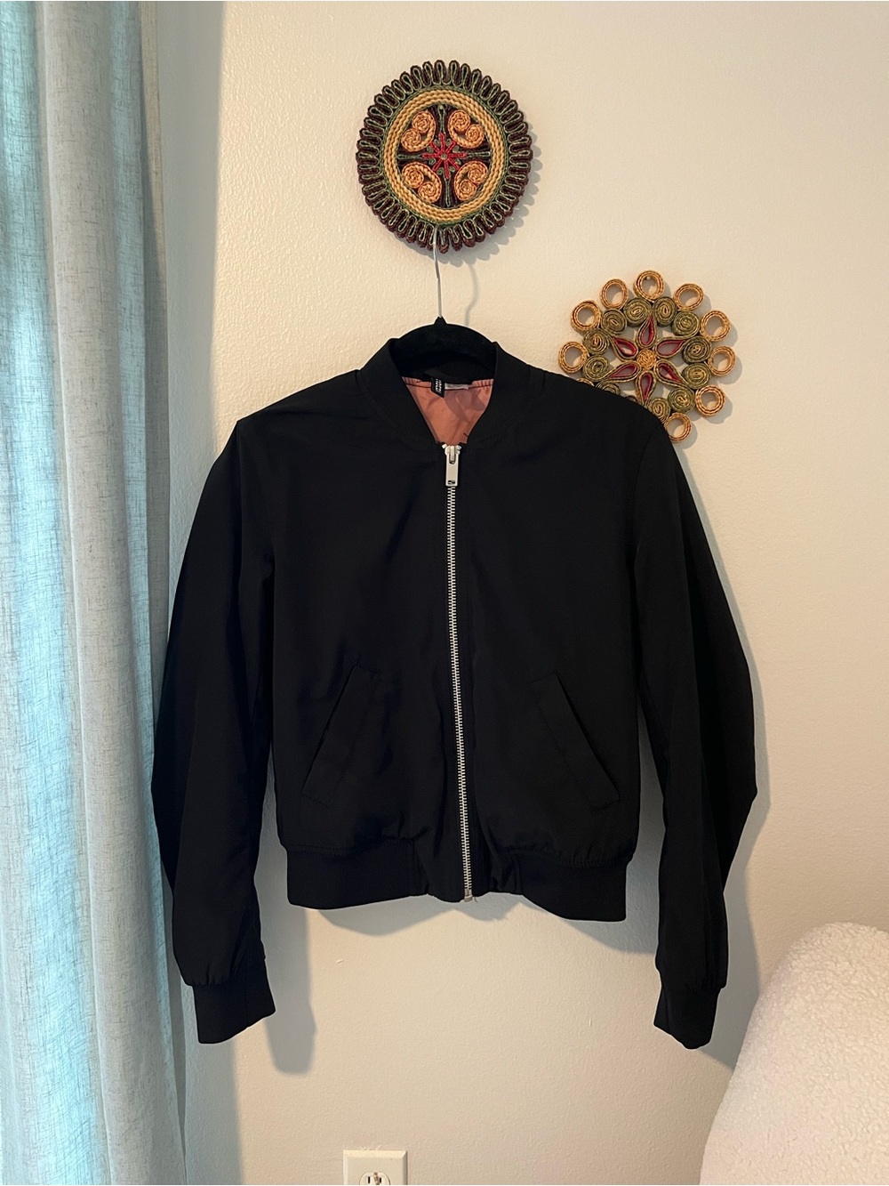 H&M Black Bomber Jacket with Pink Lining